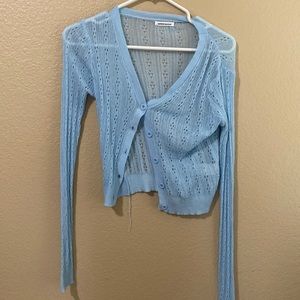blue cardigan